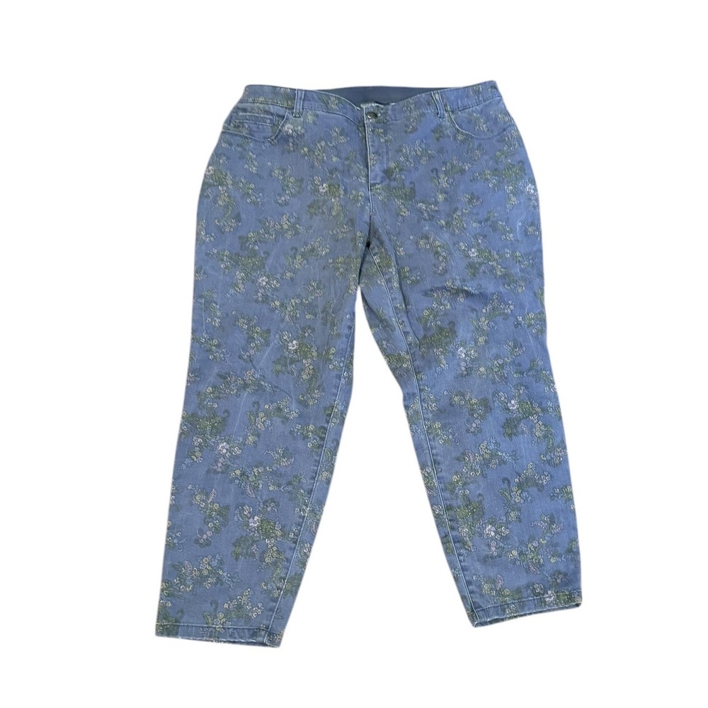 CJ Banks Signature Slimming Floral Print Jeans Blue Straight Leg Womens 16W